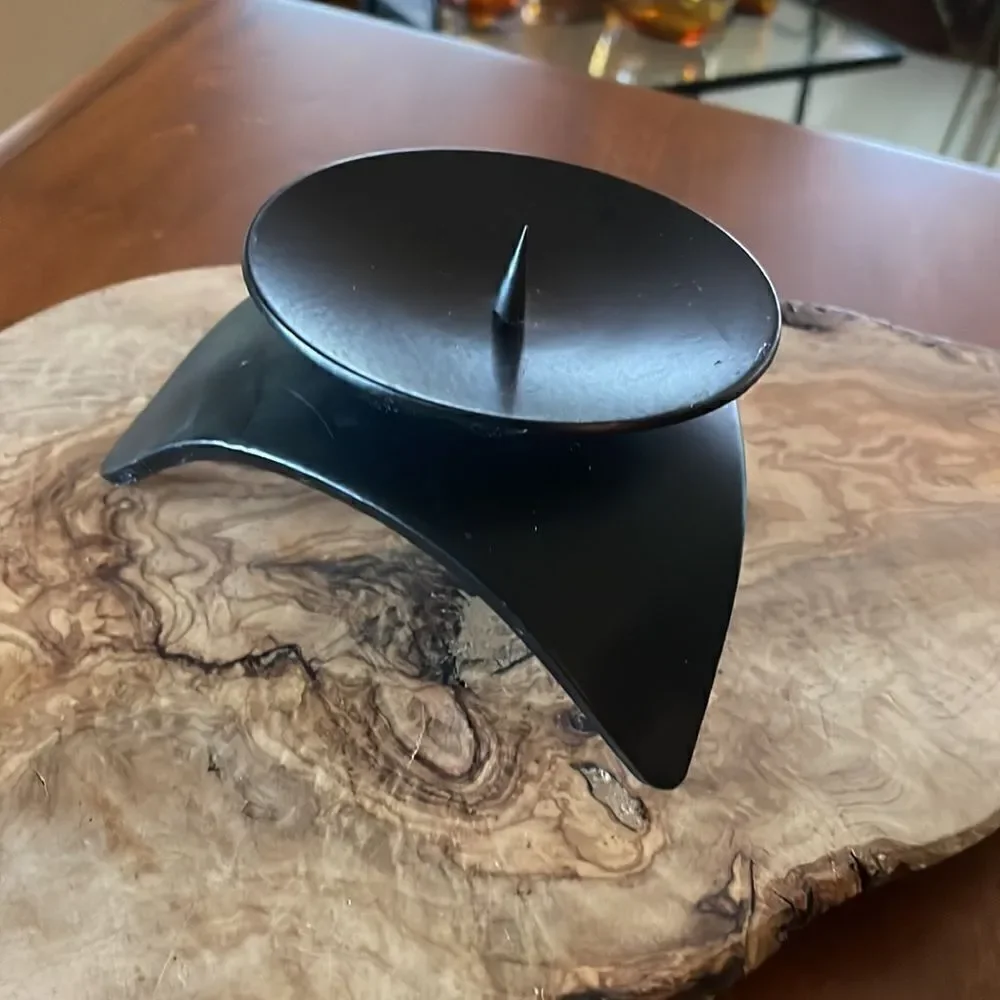 Mid Century Black Iron Tripod Pillar Candle Holder